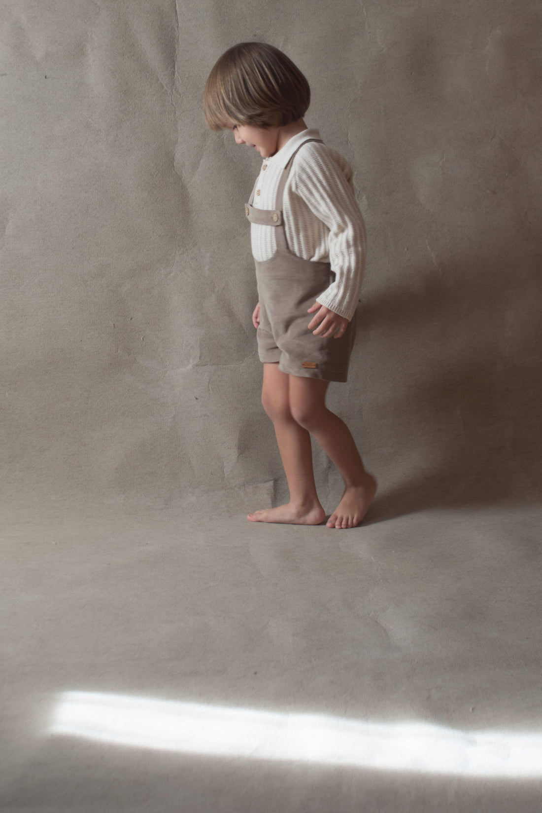 Popelin Taupe Short Dungarees