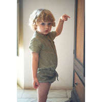 Popelin Green Linen Shirt Romper