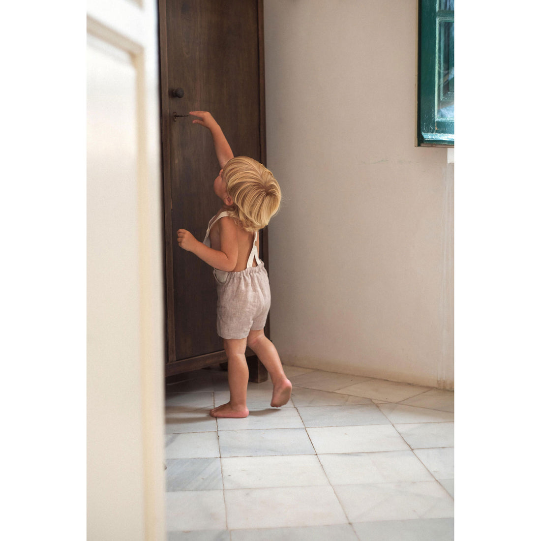 Popelin Sand Linen Contrasting Dungarees