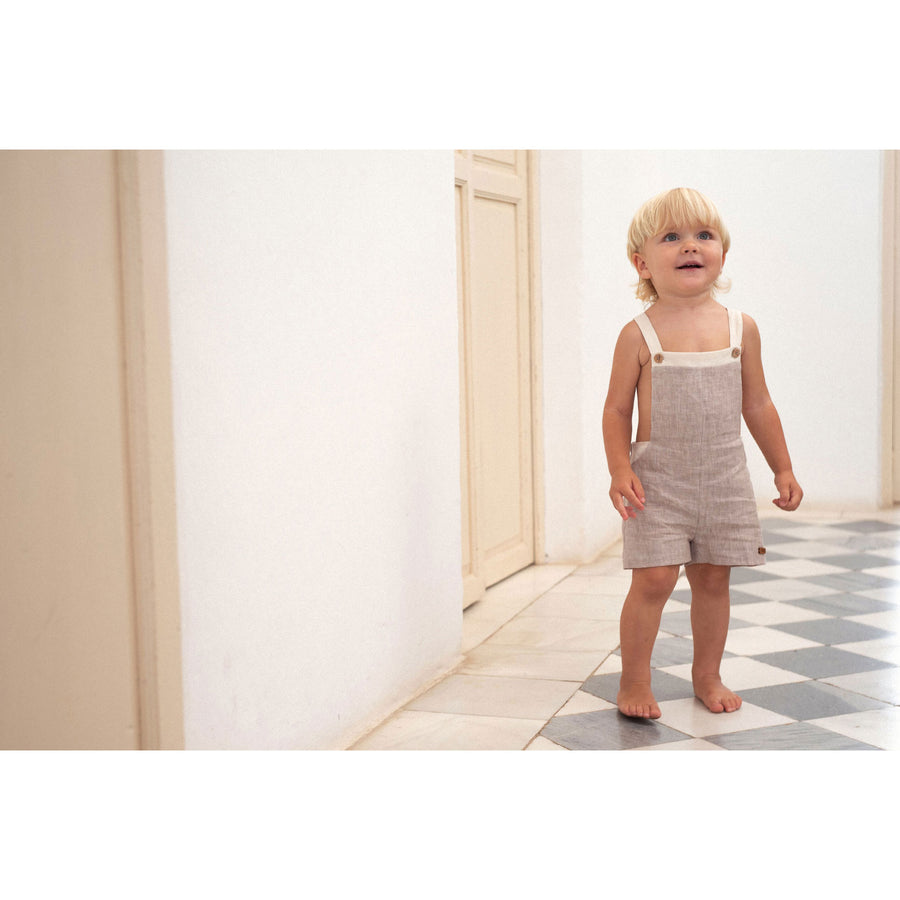 Popelin Sand Linen Contrasting Dungarees