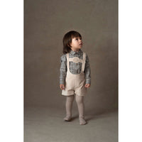 Popelin Beige Velvet Embroidered Short Dungarees