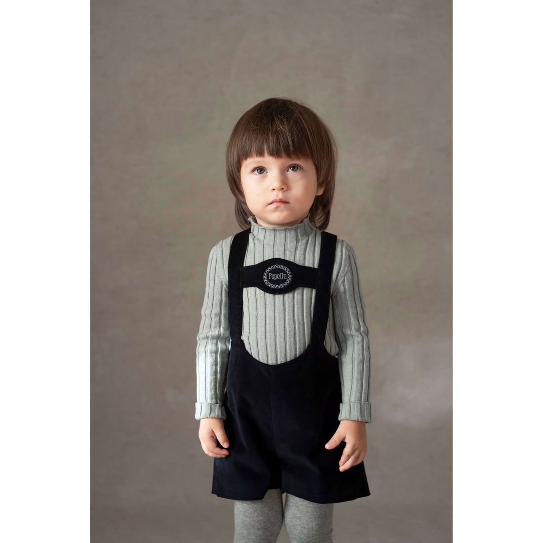 Popelin Black Velvet Embroidered Short Dungarees