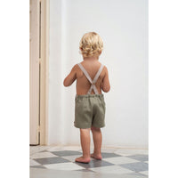 Popelin Green Linen Contrasting Dungarees