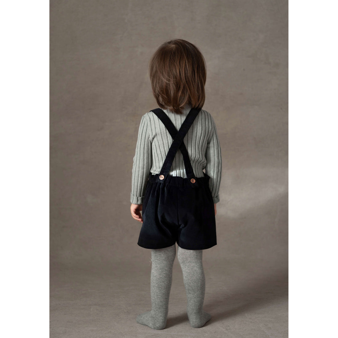Popelin Black Velvet Embroidered Short Dungarees