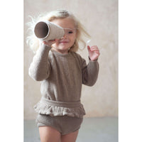 Popelin Camel Openwork Knit Romper