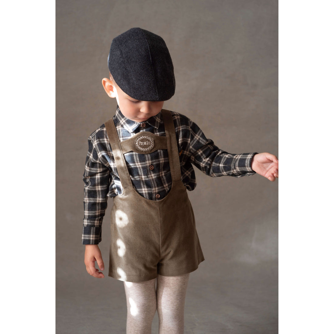 Popelin Green Velvet Embroidered Short Dungarees