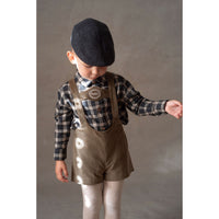 Popelin Green Velvet Embroidered Short Dungarees