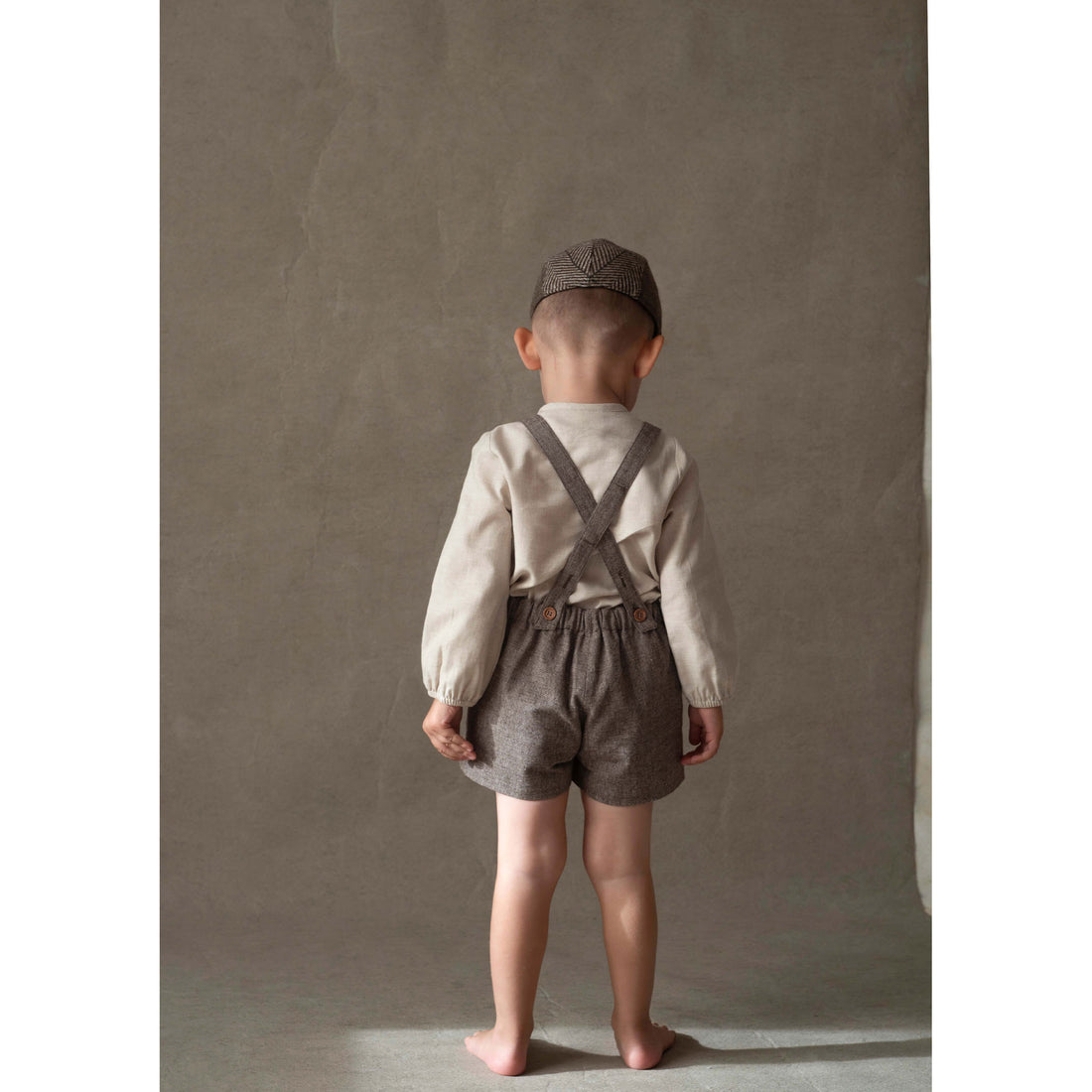 Popelin Brown Oxford Embroidered Short Dungarees