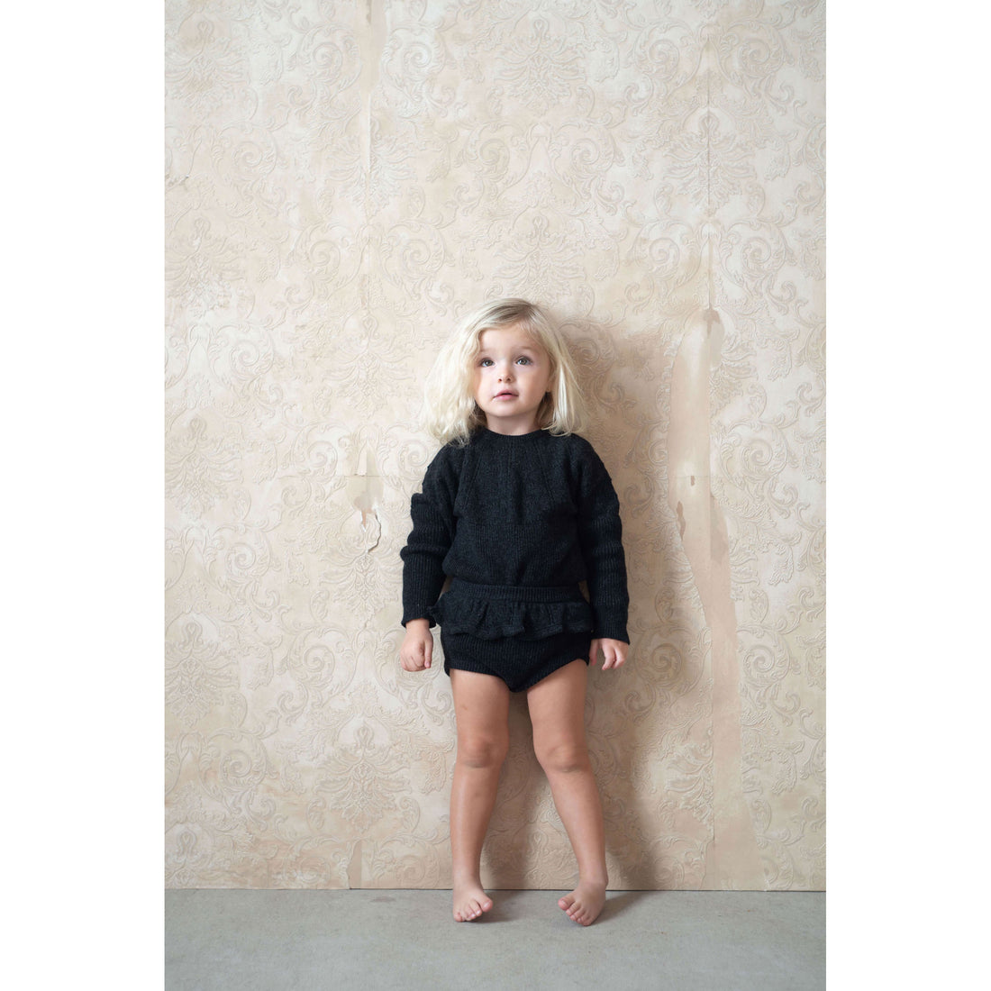 Popelin Dark Grey Openwork Knit Romper