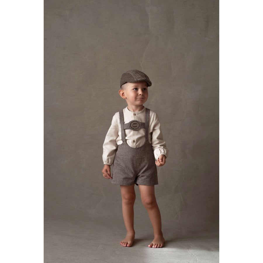 Popelin Brown Oxford Embroidered Short Dungarees – Ladida