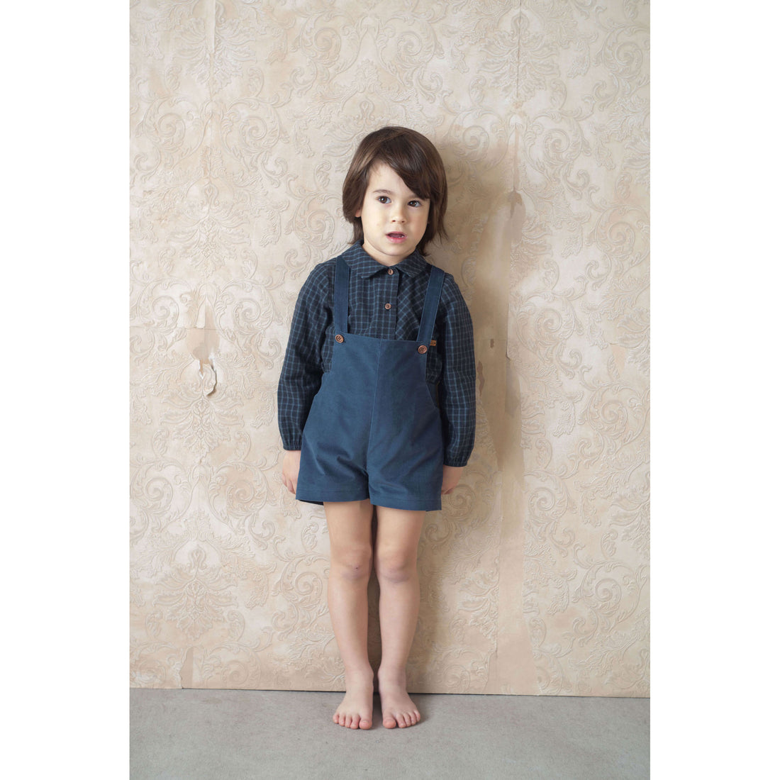 Popelin Blue Velvet Suspender Shorts