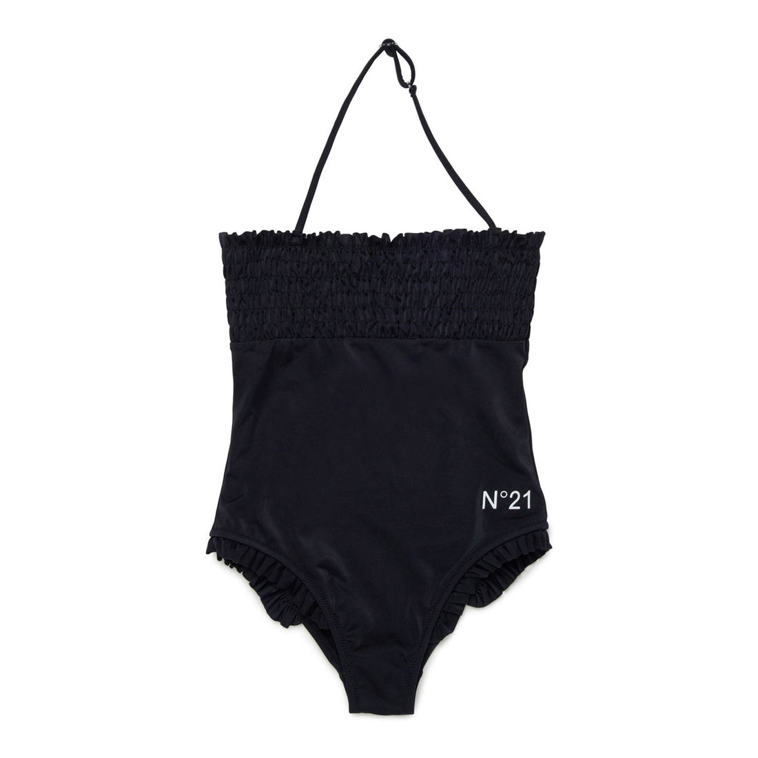 N21  Black Smocked Halter Bathing Suit