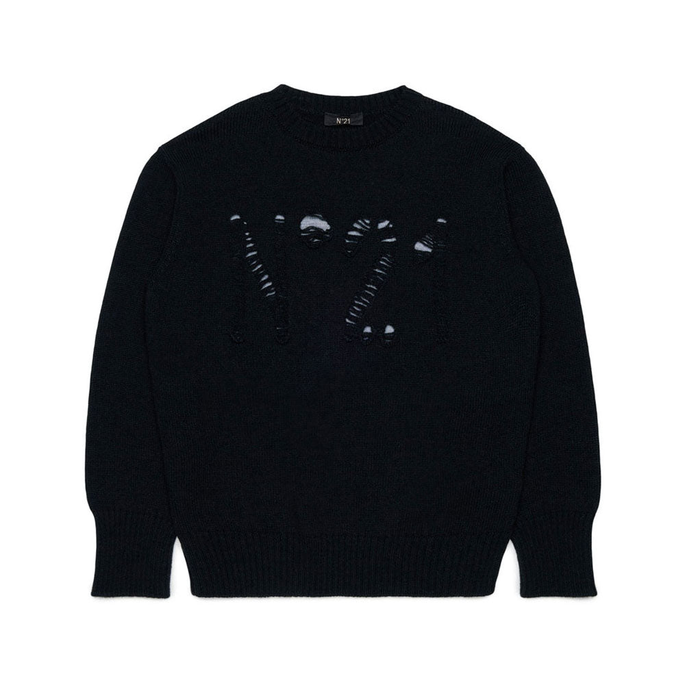 N21  Black Distressed Logo Sweater