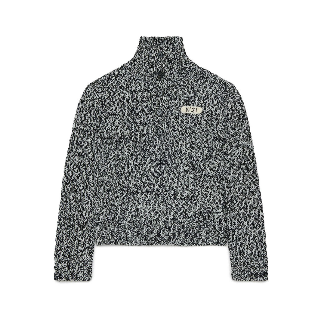 N21  Black Speckled Funnel Neck Sweater