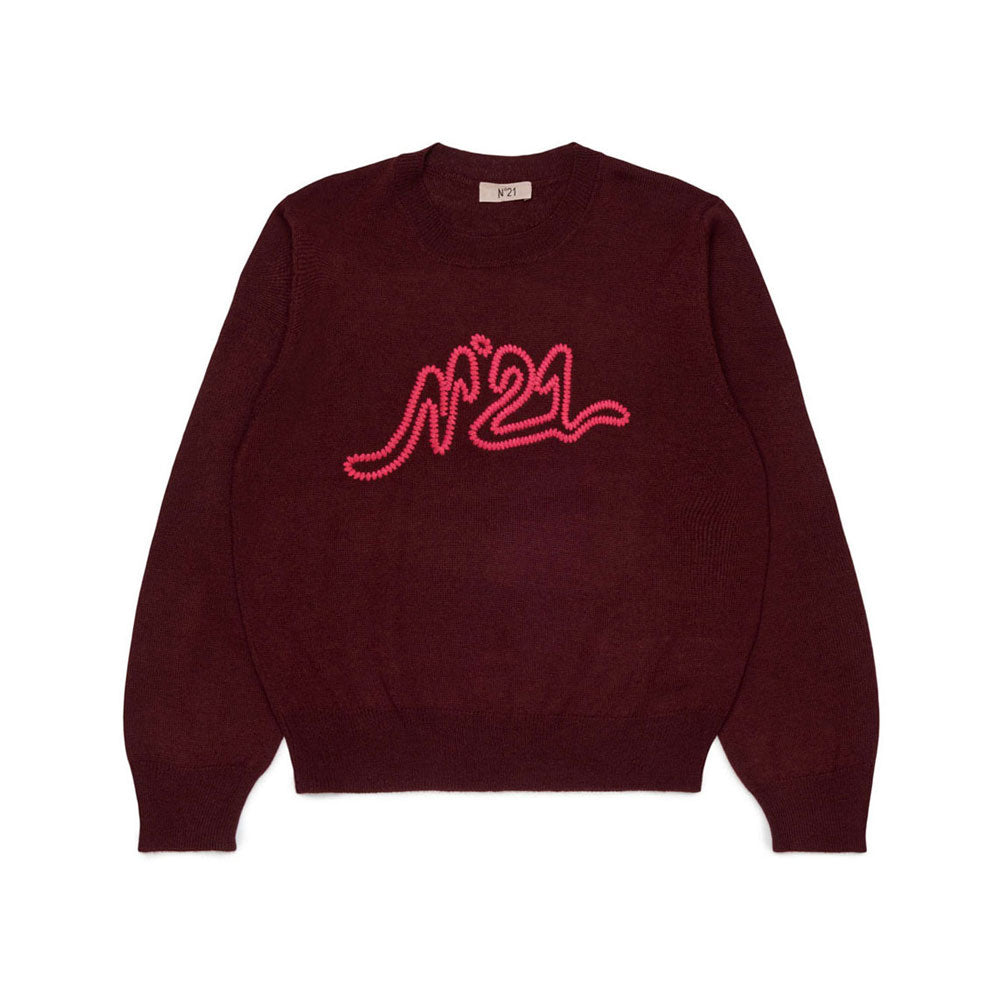 N21  Maroon Contrast Logo Sweater