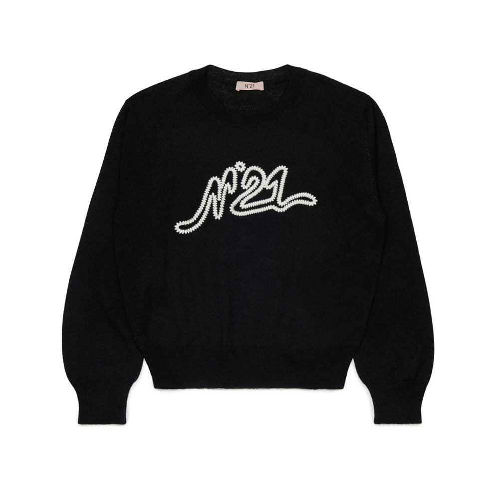 N21  Black Contrast Logo Sweater