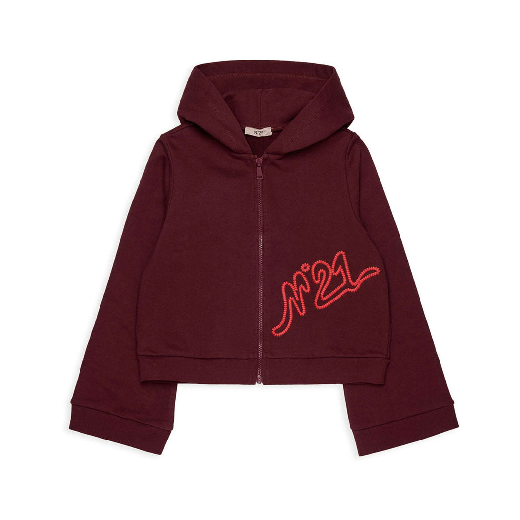 N21 Maroon Embroidered Logo Zip Hoodie