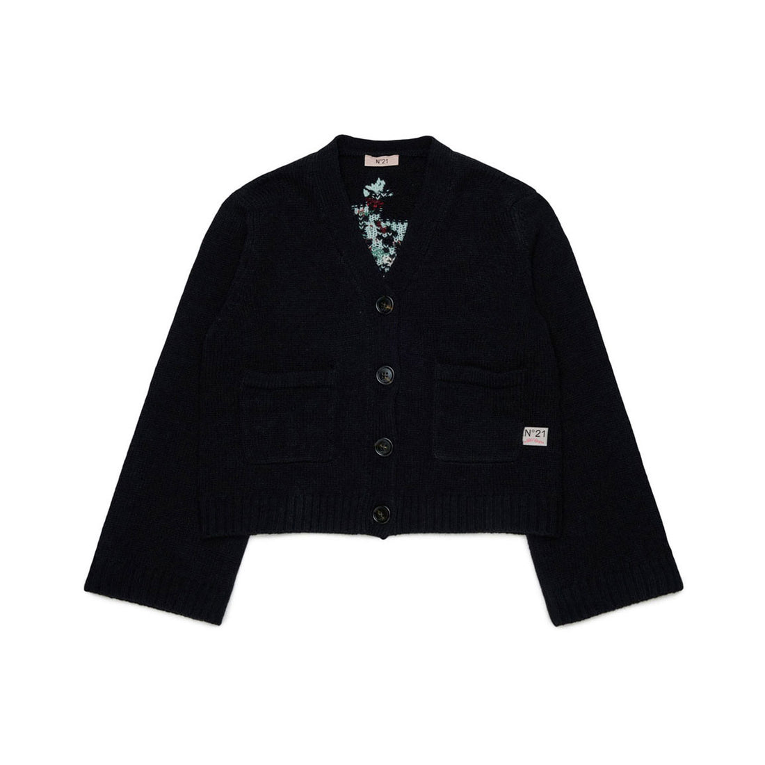 N21  Black Jacquard Flower On Back Cardigan
