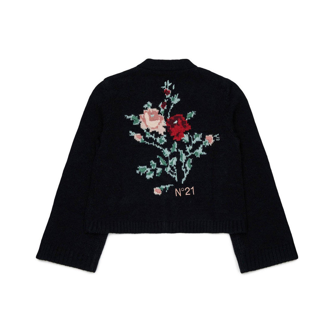 N21  Black Jacquard Flower On Back Cardigan