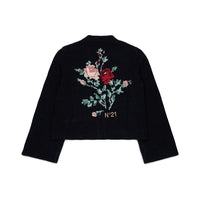 N21  Black Jacquard Flower On Back Cardigan