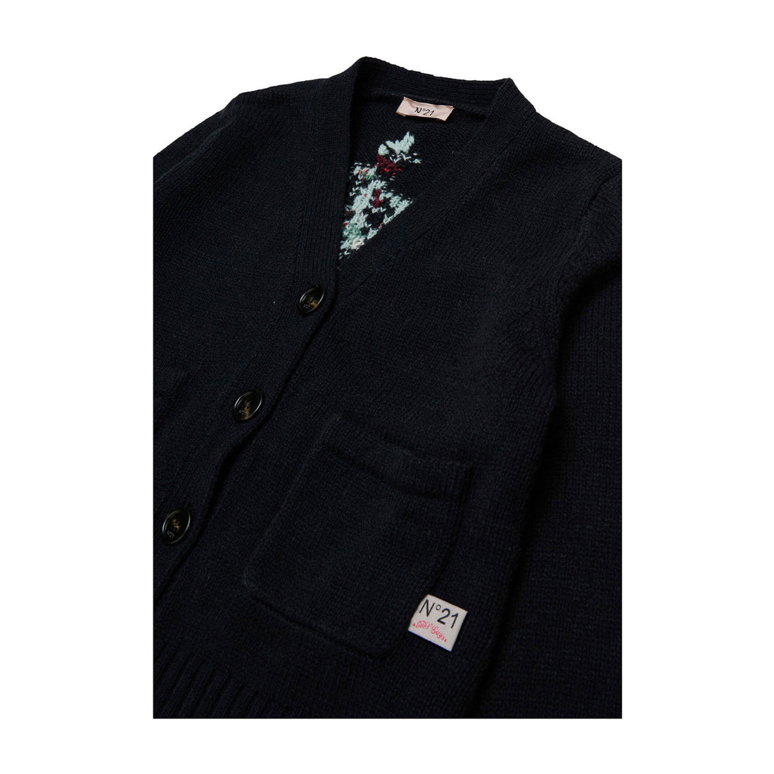 N21  Black Jacquard Flower On Back Cardigan