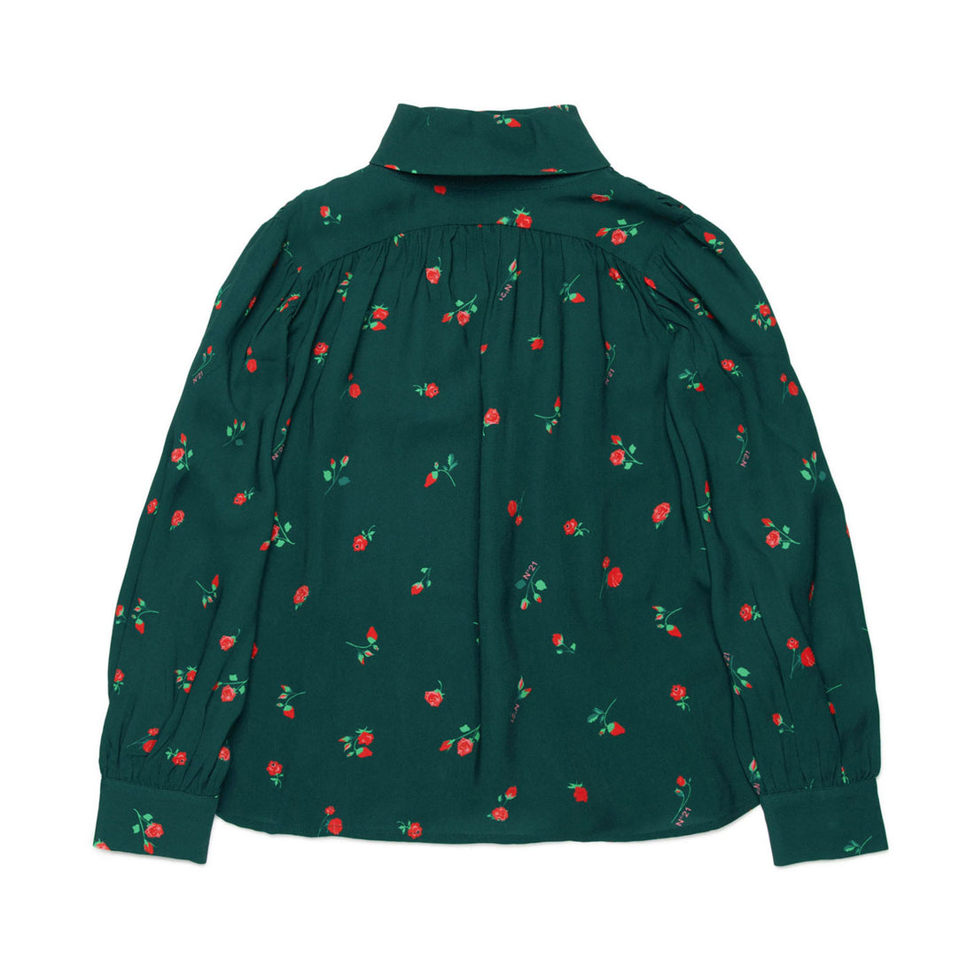 N21 Forest Green All Over Rose Crepe Shirt