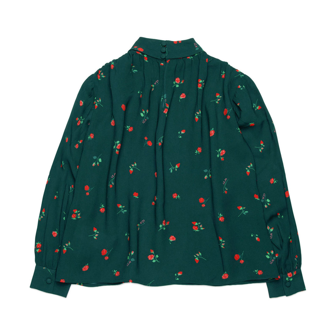 N21 Forest Green All Over Rose Crepe Shirt