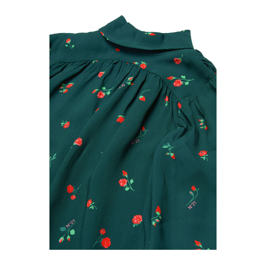 N21 Forest Green All Over Rose Crepe Shirt