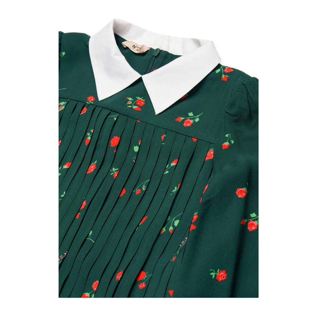 N21 Forest Green All Over Rose Crepe Shirt Dress