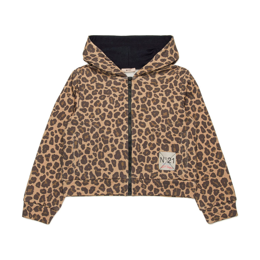 N21 Leopard Print Hooded Sweatshirt