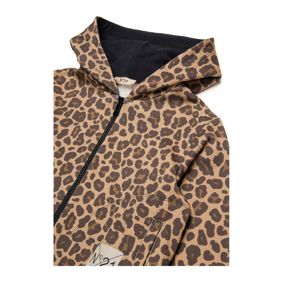 N21 Leopard Print Hooded Sweatshirt