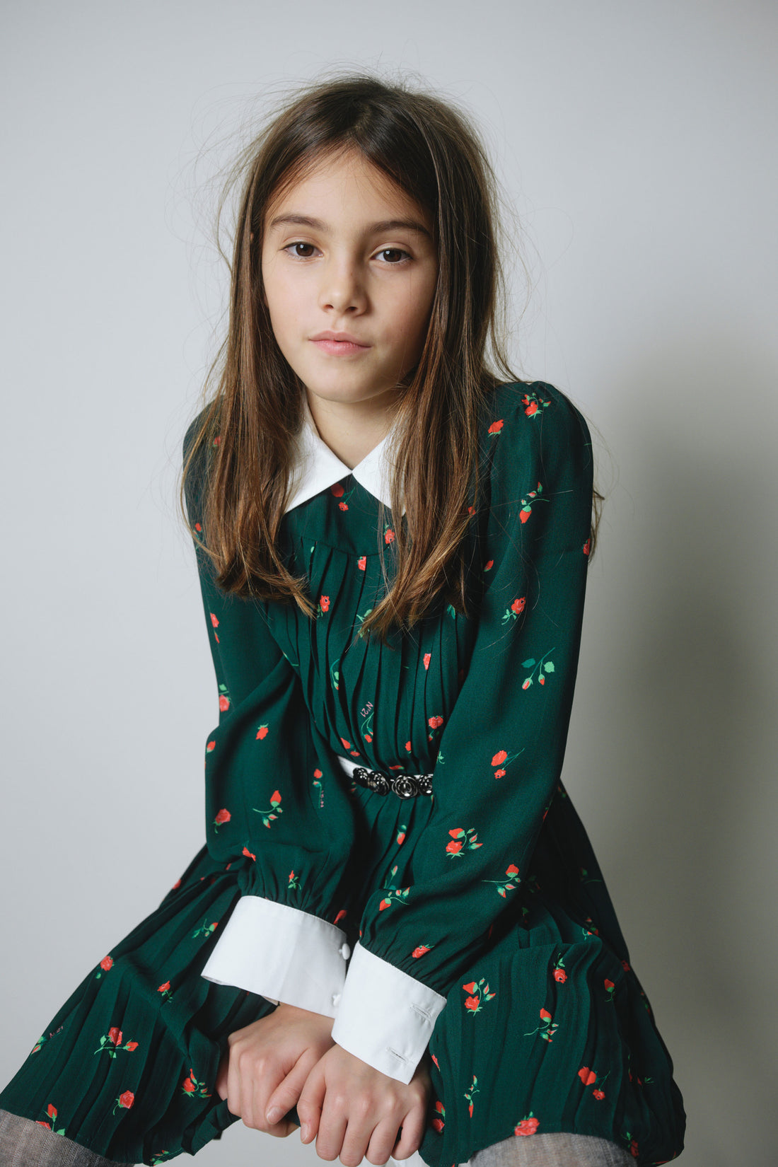 N21 Forest Green All Over Rose Crepe Shirt Dress N21 Forest Green All Over Rose Crepe Shirt Dress