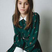 N21 Forest Green All Over Rose Crepe Shirt Dress
