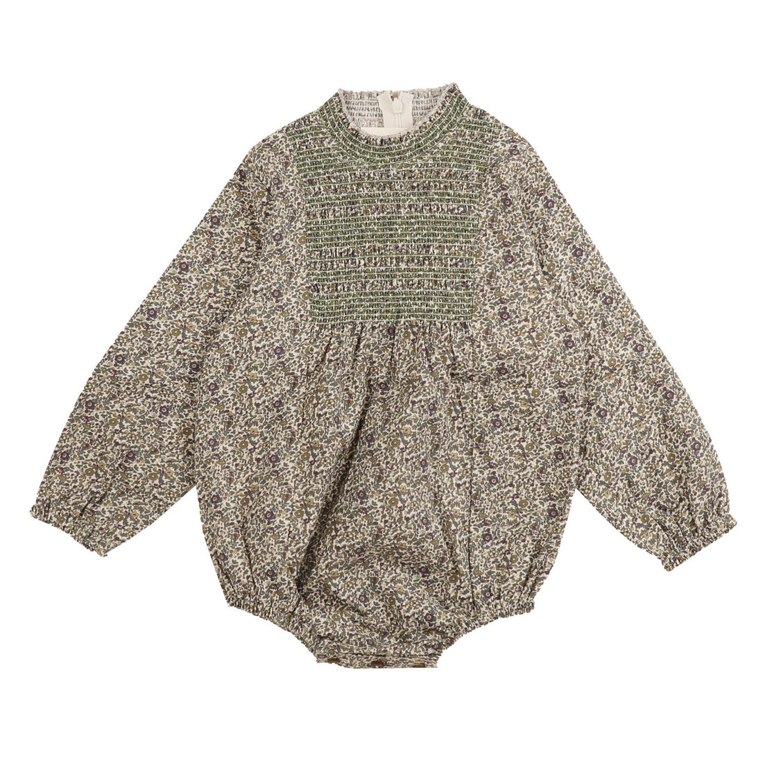 Noma Olive Intricate Smocked Romper