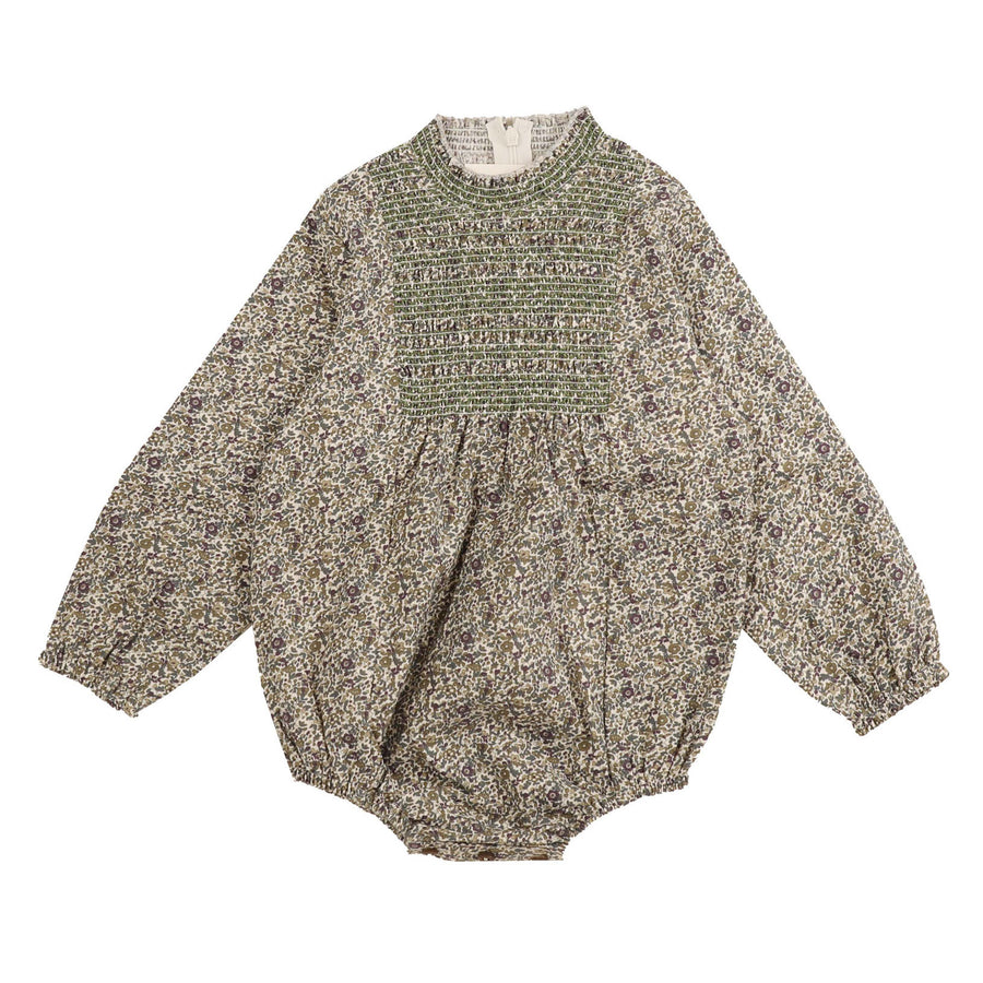 Noma Olive Intricate Smocked Romper