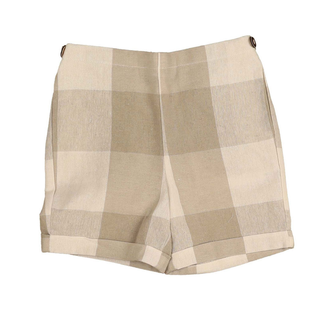 Noma Beige Gingham Design Side Buttons Shorts