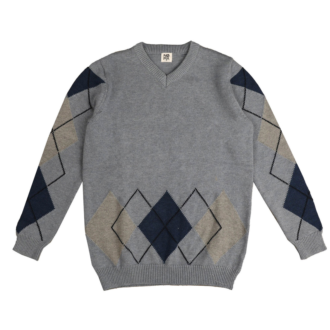 Noma Grey Argyle Knit Sweater