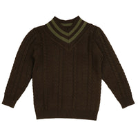 Noma Dark Olive V Neck Herringbone Pattern