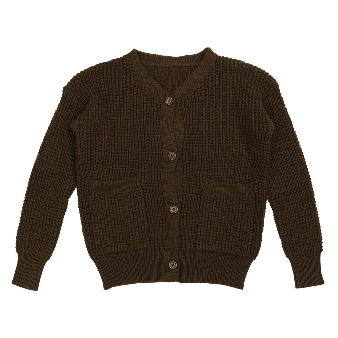Noma Dark Olive Waffle V-Neck Button Cardigan