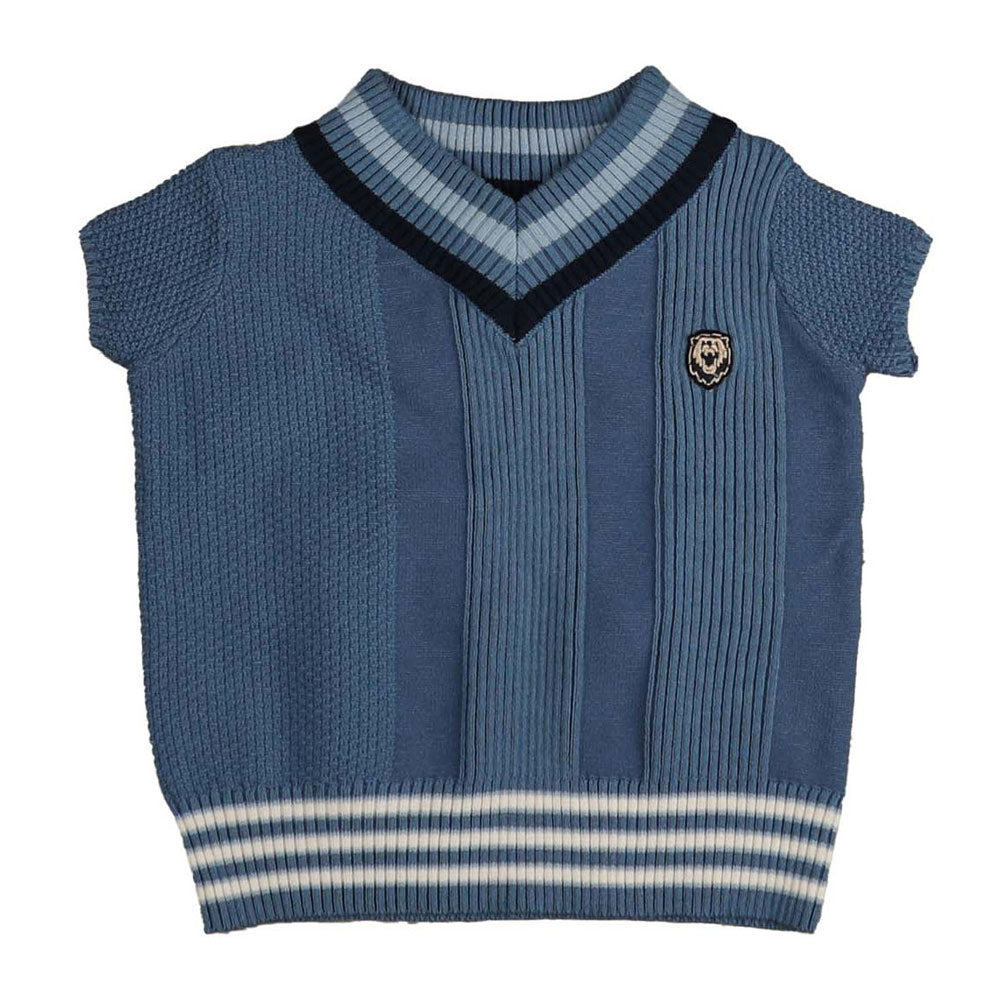Noma Blue Multi Stripe Rib Textured Knit Top