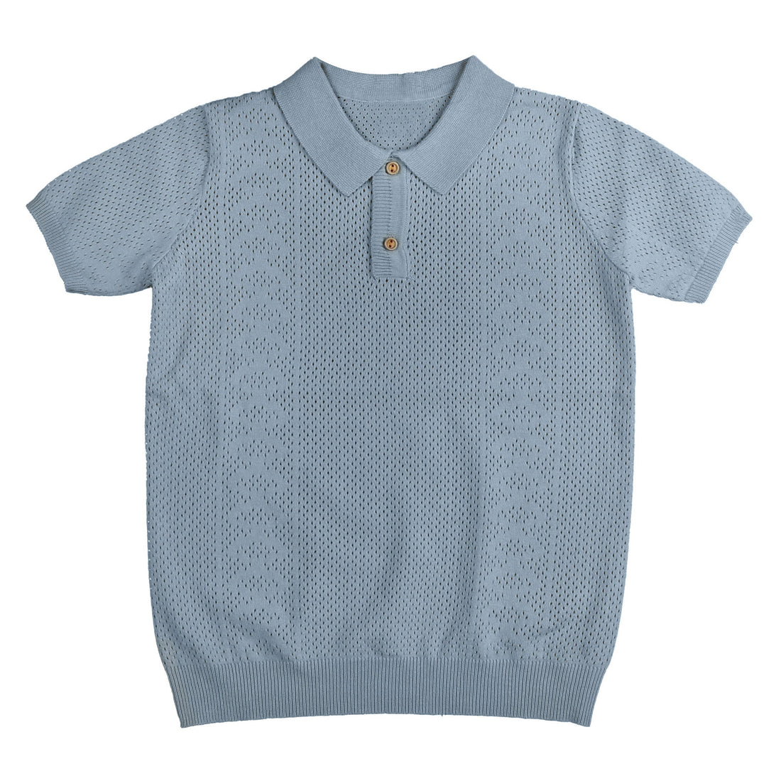 Noma Light Blue Solid Pointelle Collared Knit Top