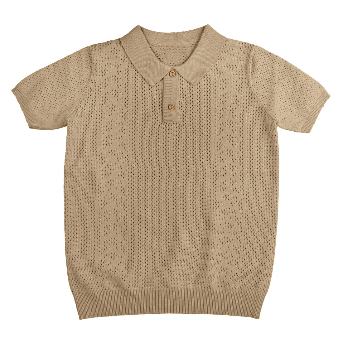 Noma Oatmeal Solid Pointelle Collared Knit Top