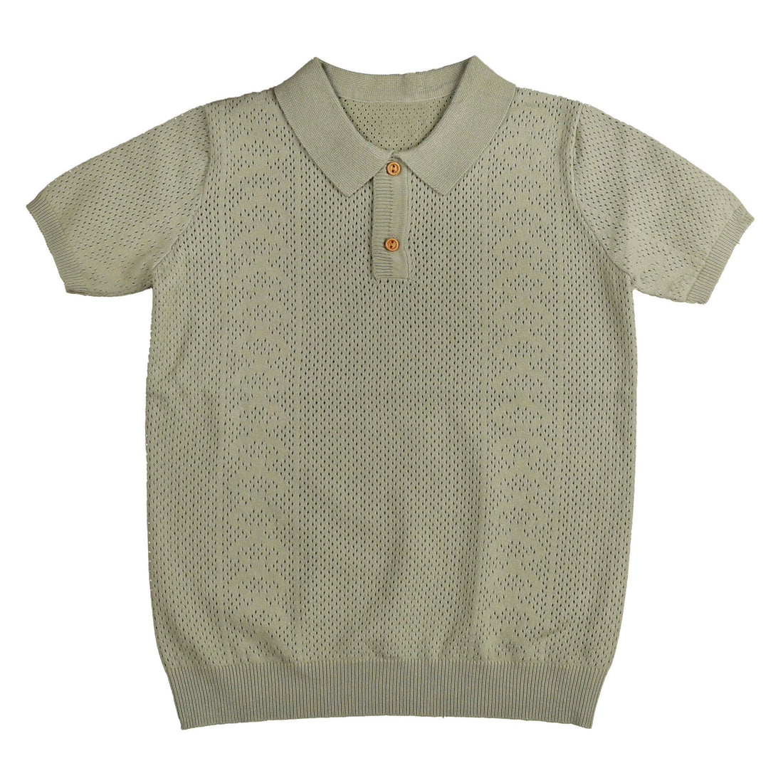 Noma Sage Solid Pointelle Collared Knit Top