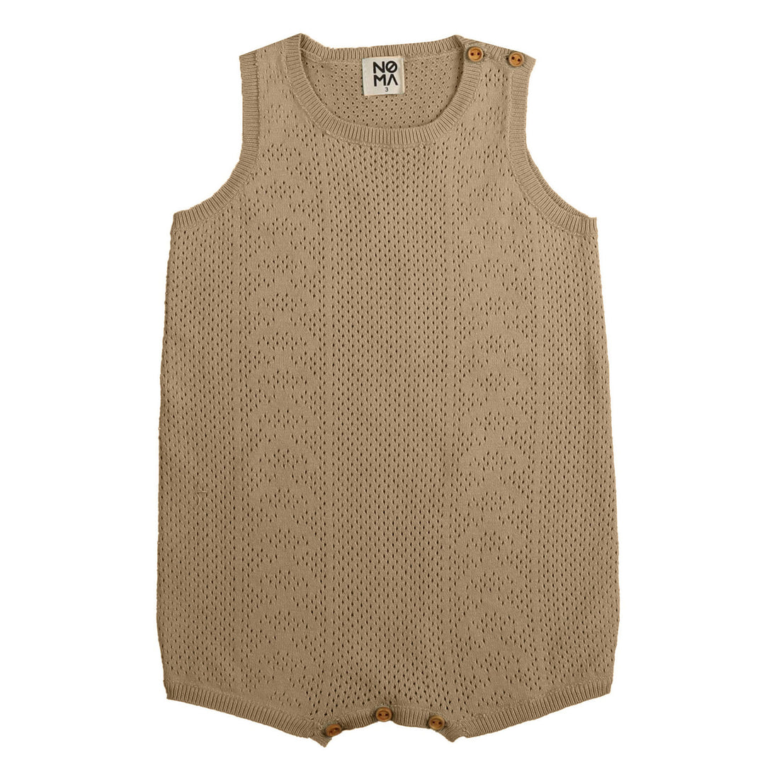 Noma Oatmeal Solid Pointelle Knit Romper