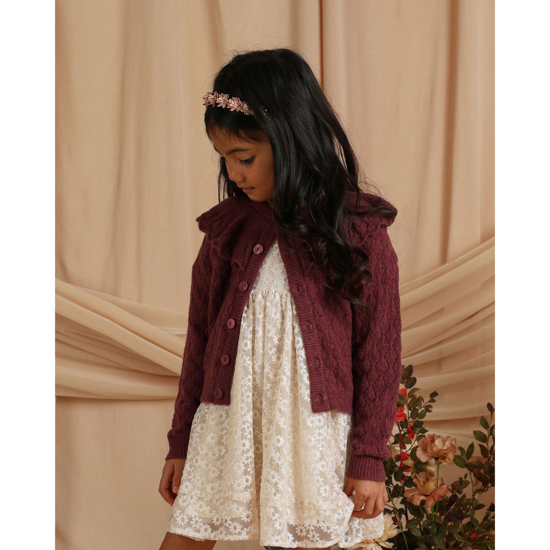 Noralee Fig Ruffle Cardigan