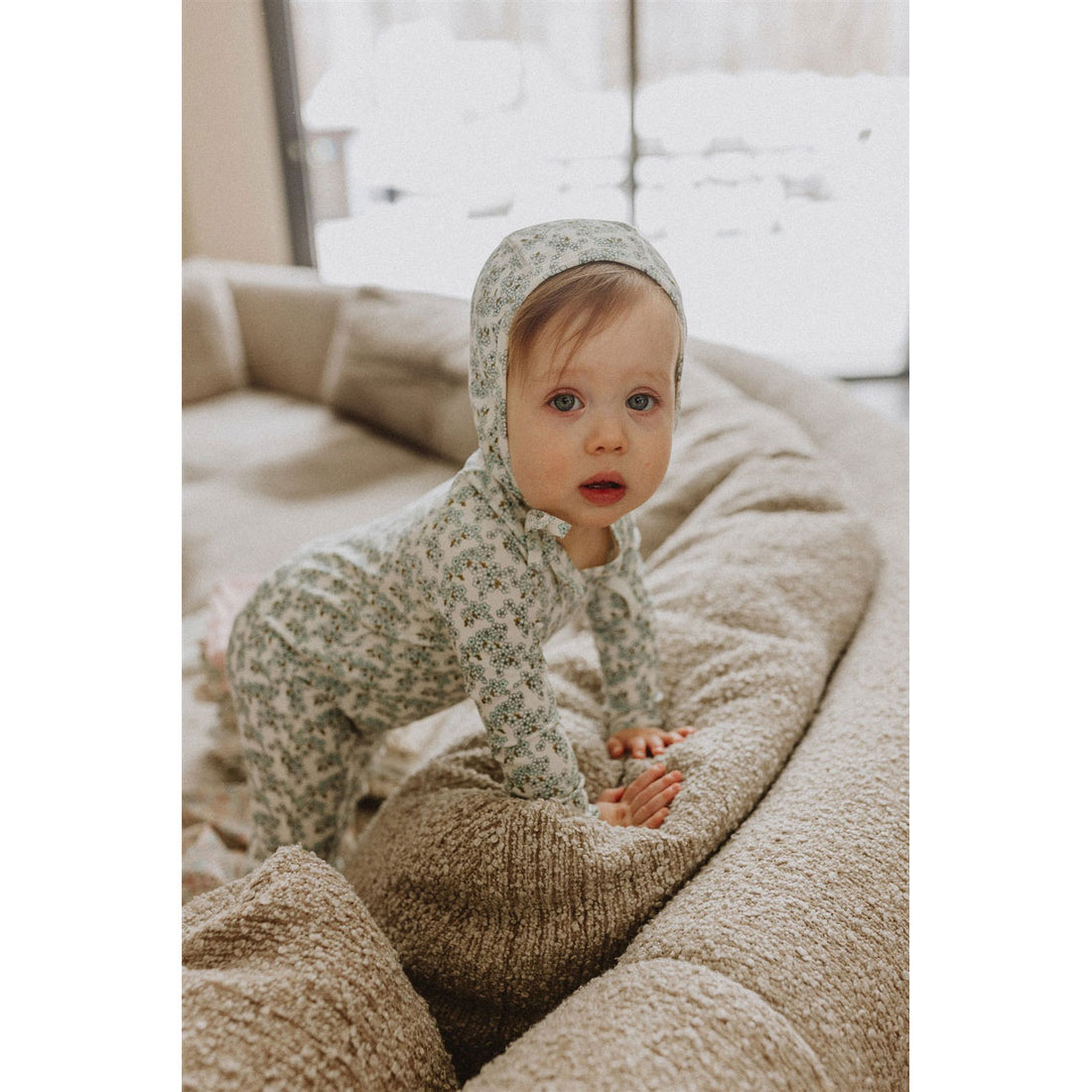 Ladida Layette Slate Cherry Blossom Footie+ Bonnet+ Blanket