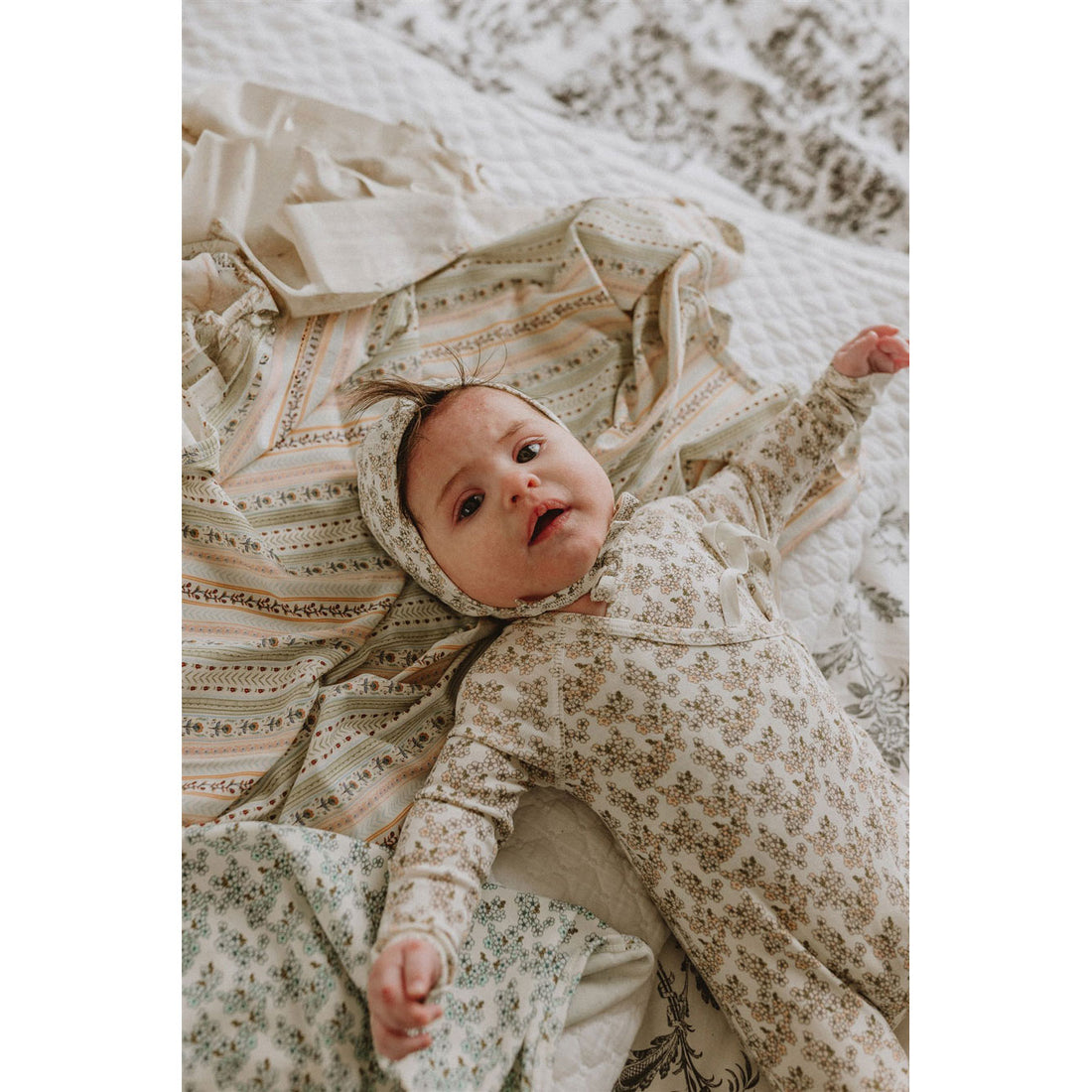 Ladida Layette Peach Cherry Blossom Footie+ Bonnet+ Blanket