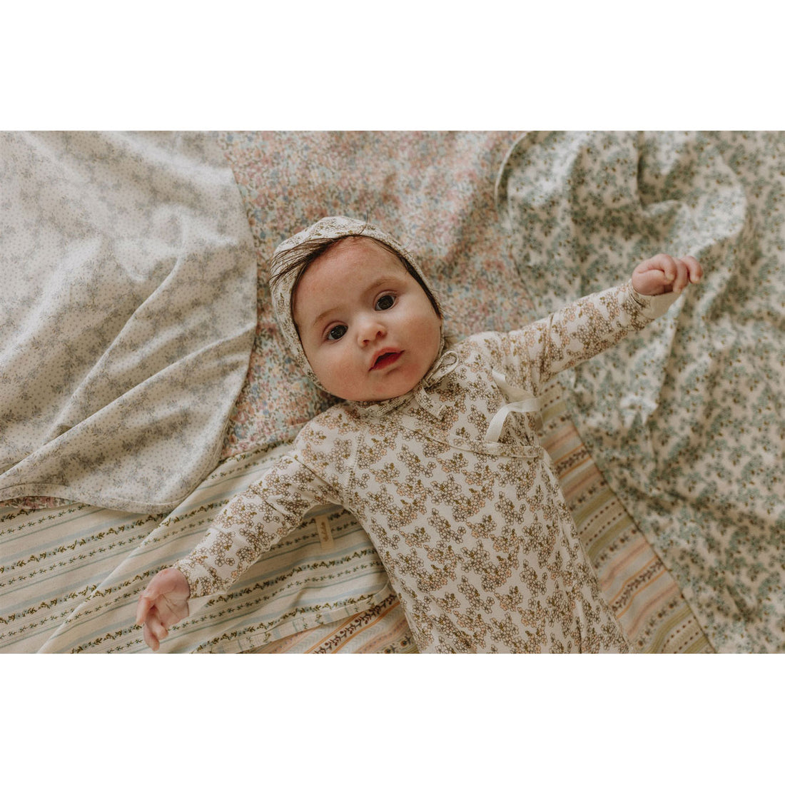 Ladida Layette Peach Cherry Blossom Footie+ Bonnet+ Blanket