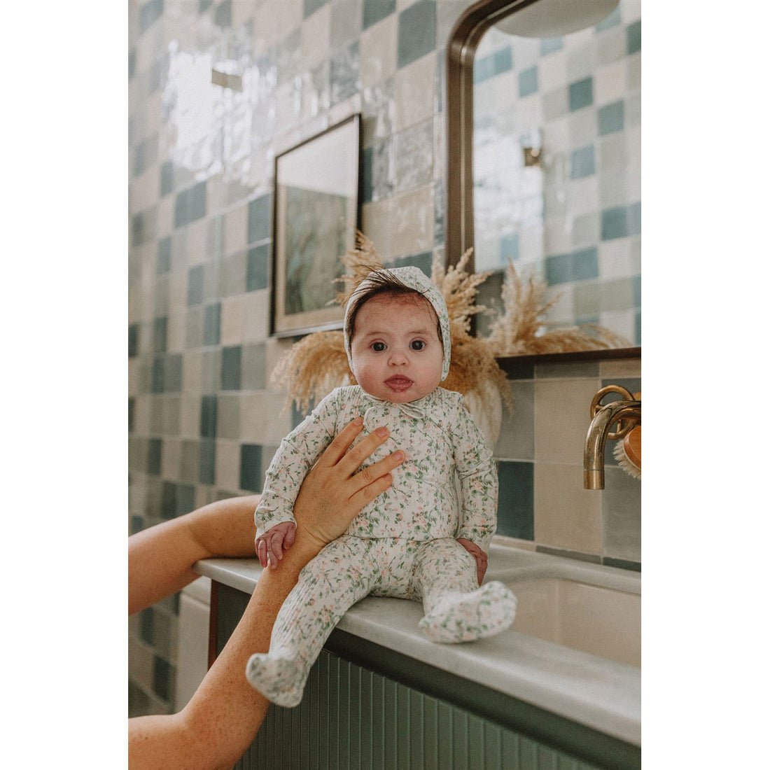 Ladida Layette Blush Bellflower Footie+ Bonnet