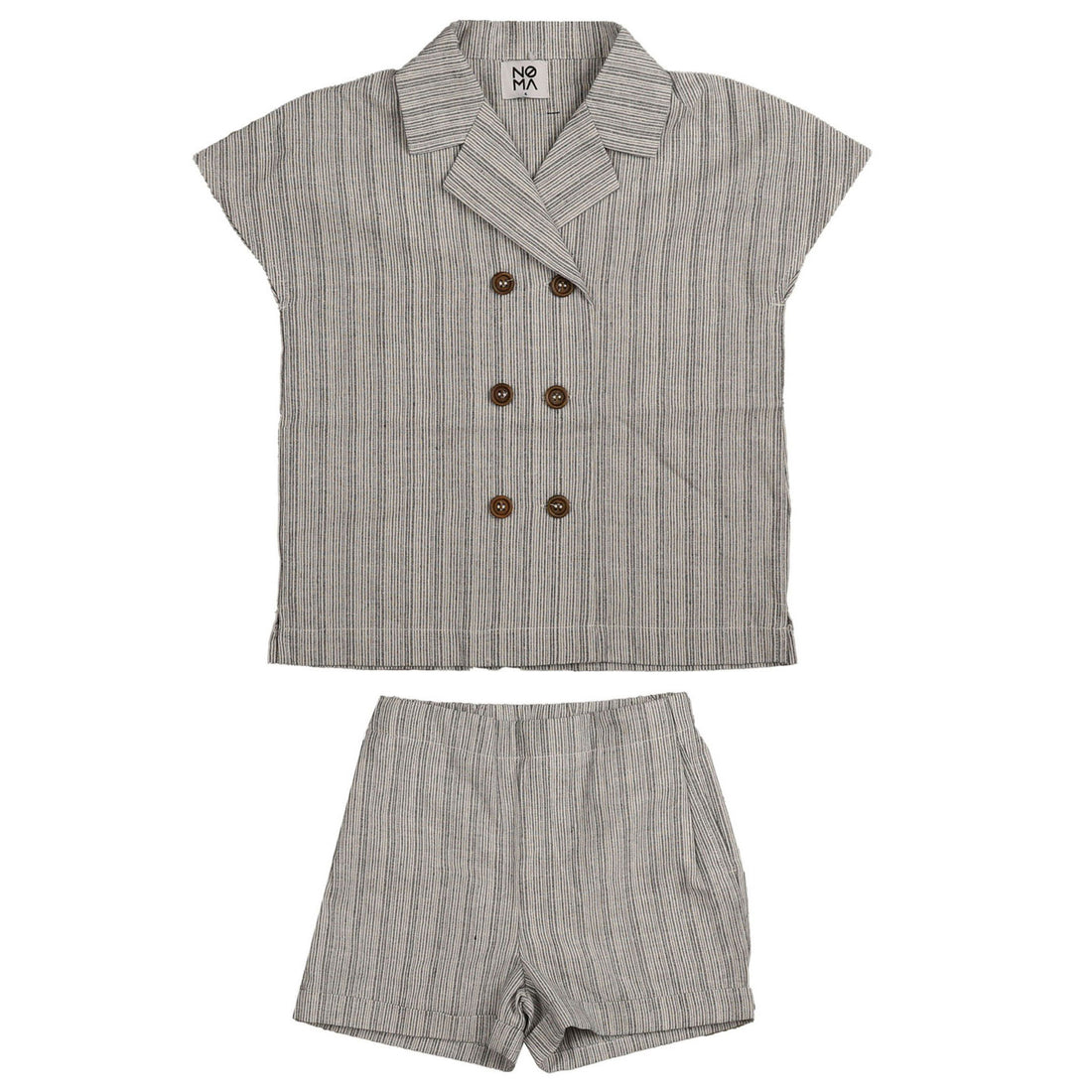 Noma Navy Double Breasted Collared Shirt and Shorts Set